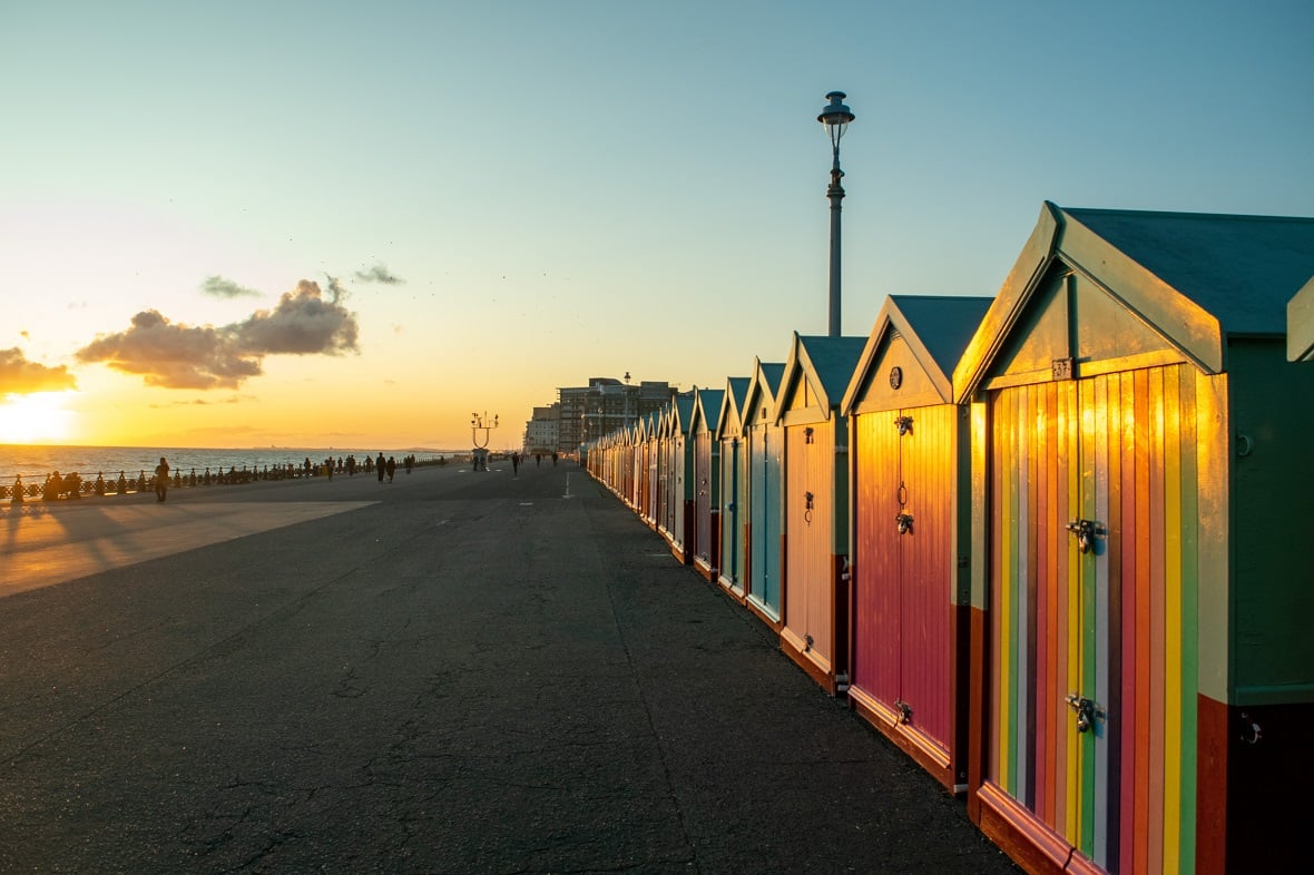 Colourful beach huts in Brighton