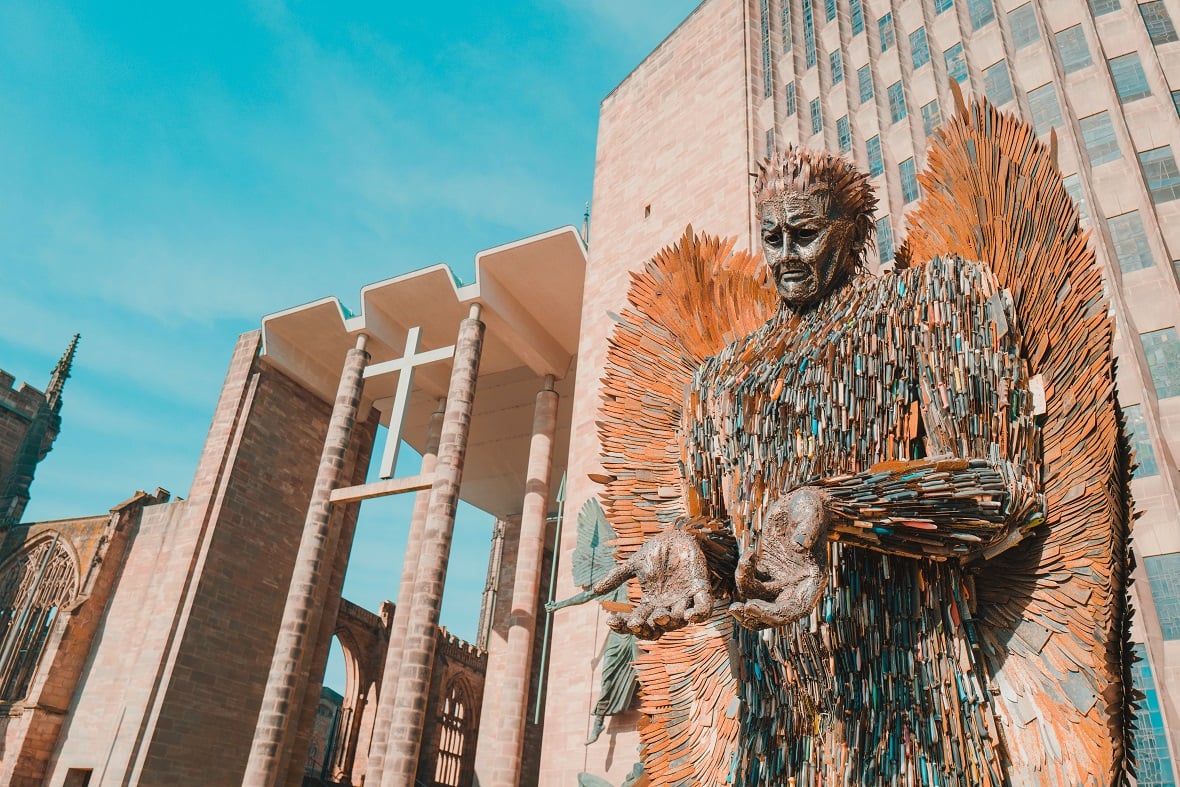 Knife amnesty statue outside Coventry Cathedral