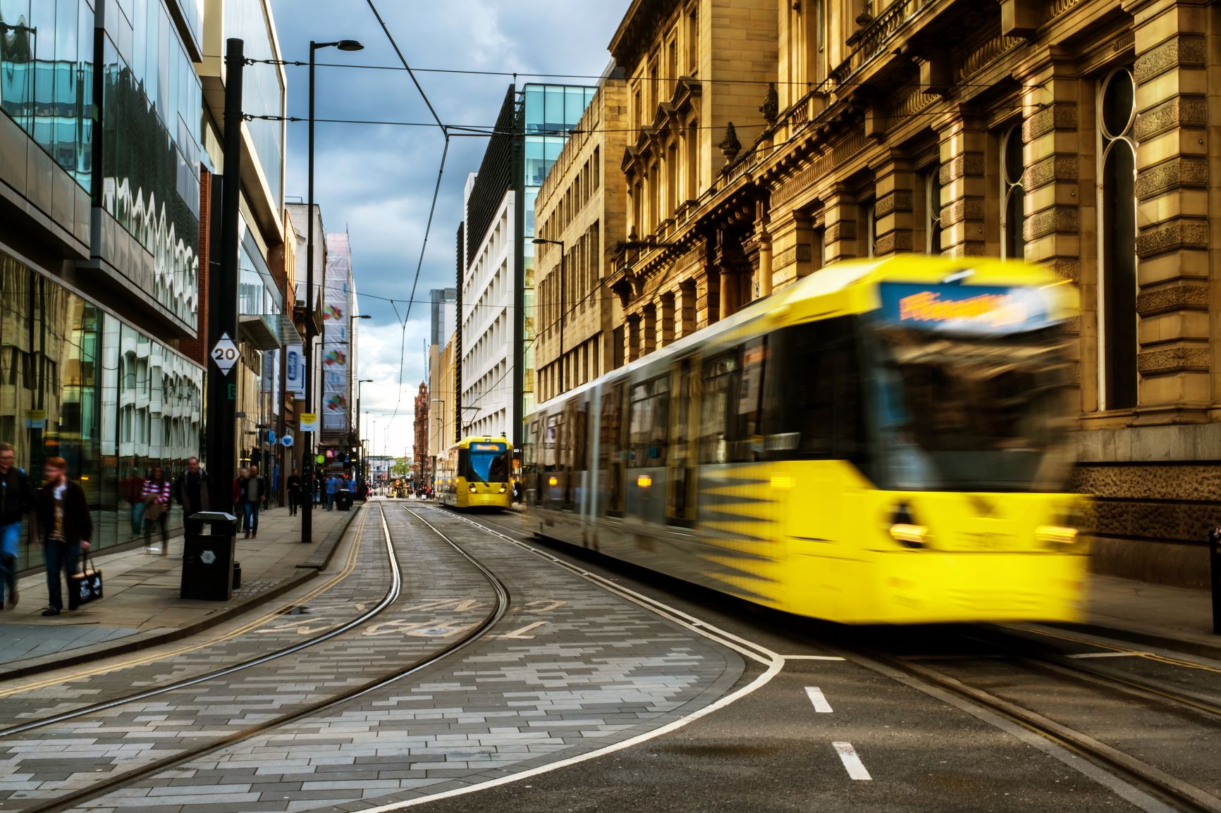 Yellow trams in Manchester Greater Manchester
