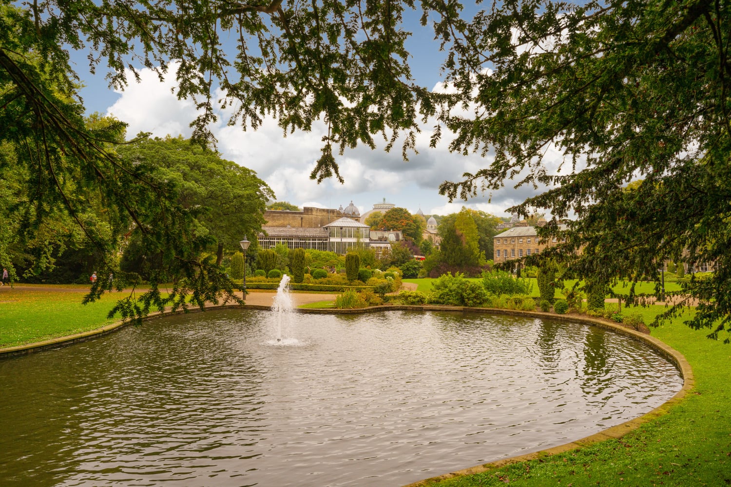 A fountain water feature in The Pavillion Gardens in Buxton.