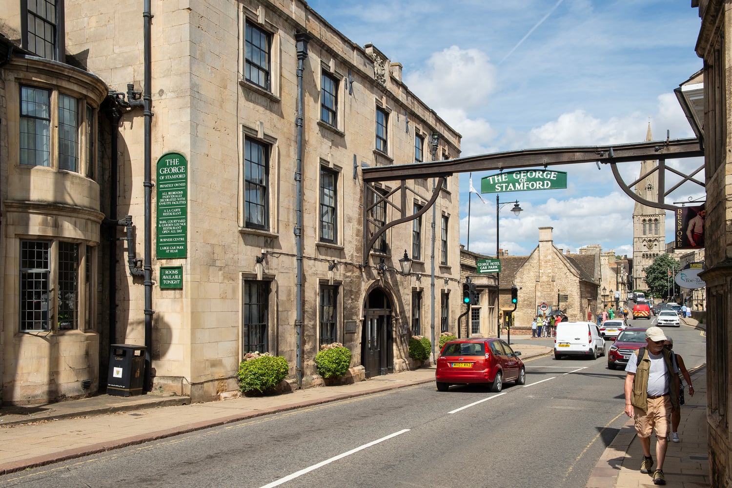 A two-way road in the market town of Stamford.