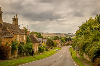 A road lined with cottages in the village of Rockingham, Northamptonshire.