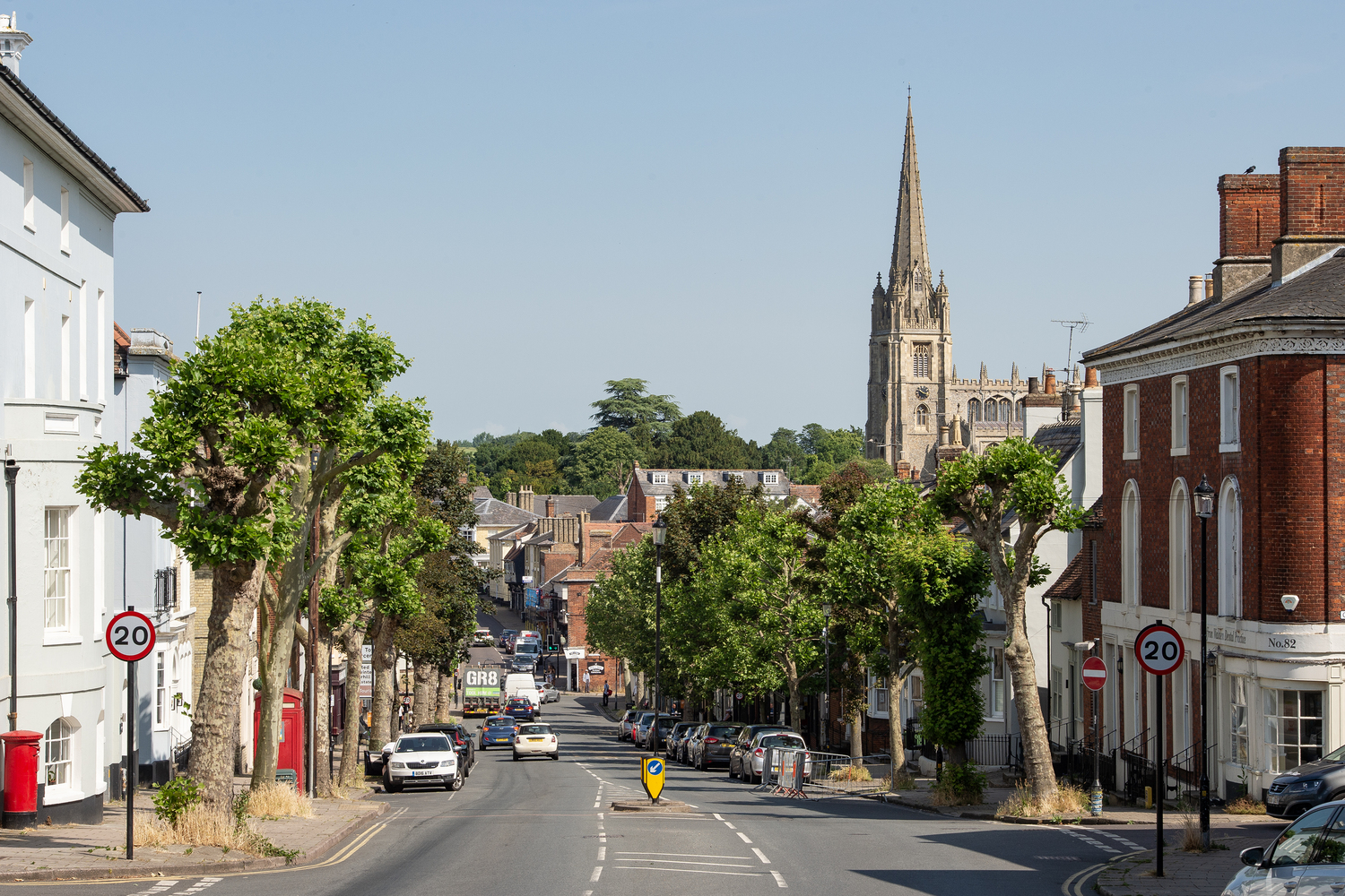 A view of the town centre at Saffron Walden in Essex.