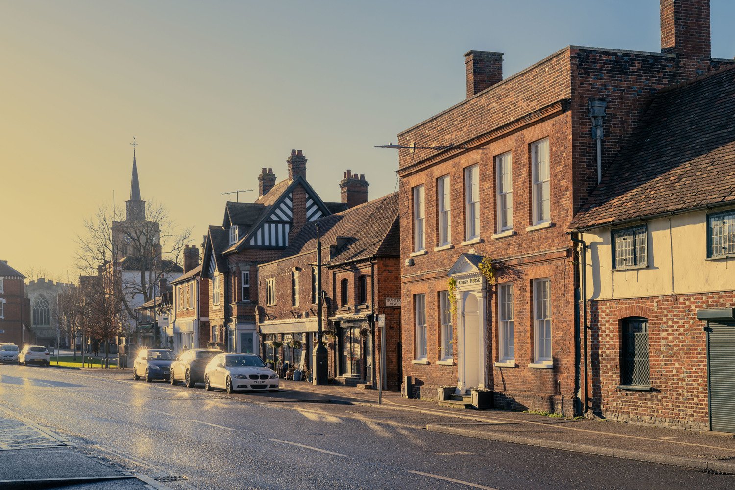 Exterior of some of the local shops located on the High Street in Baldock