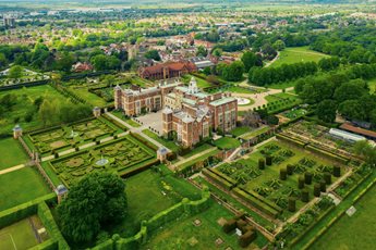 an aerial view of a large building