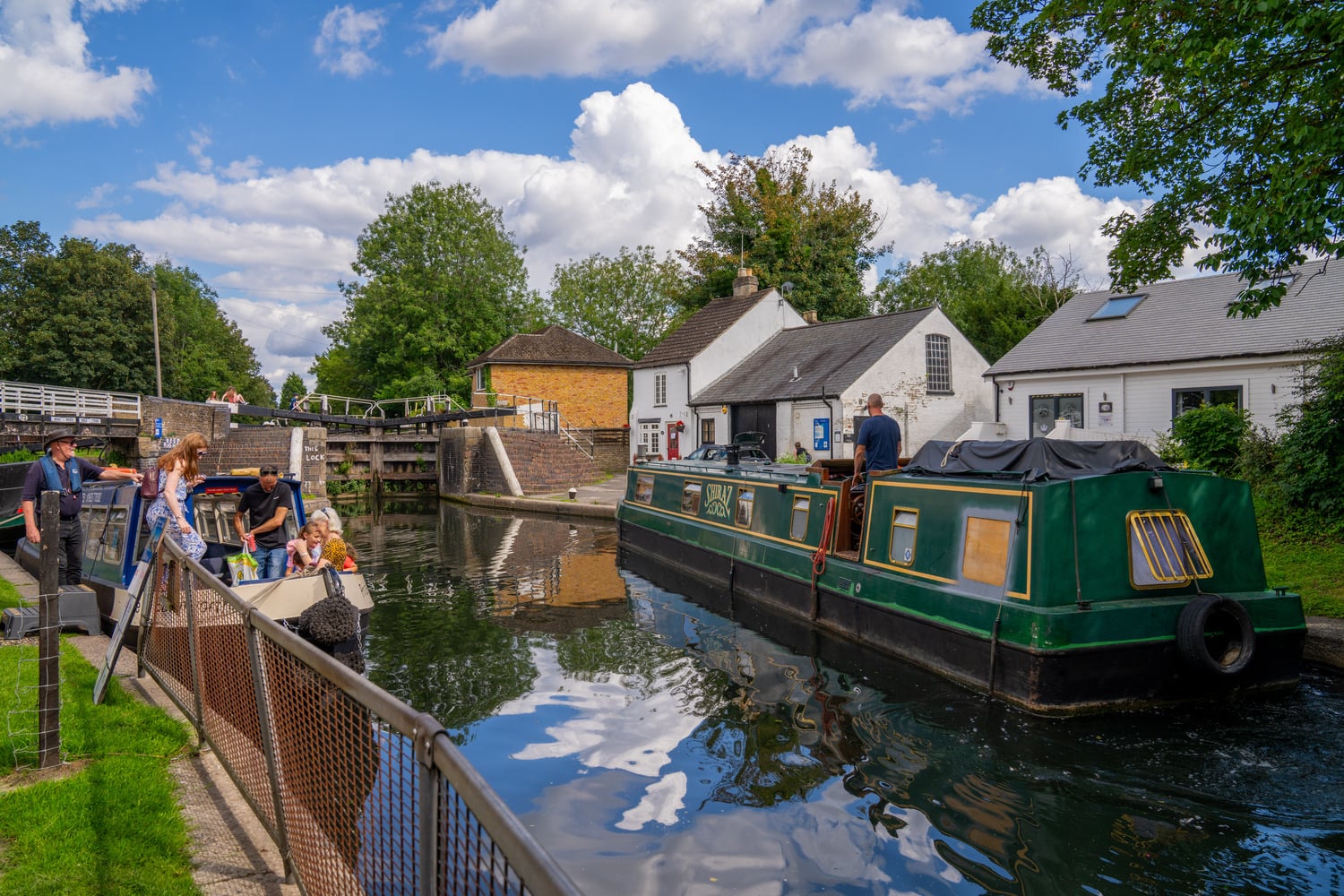 People boarding canal boats in Rickmansworth.