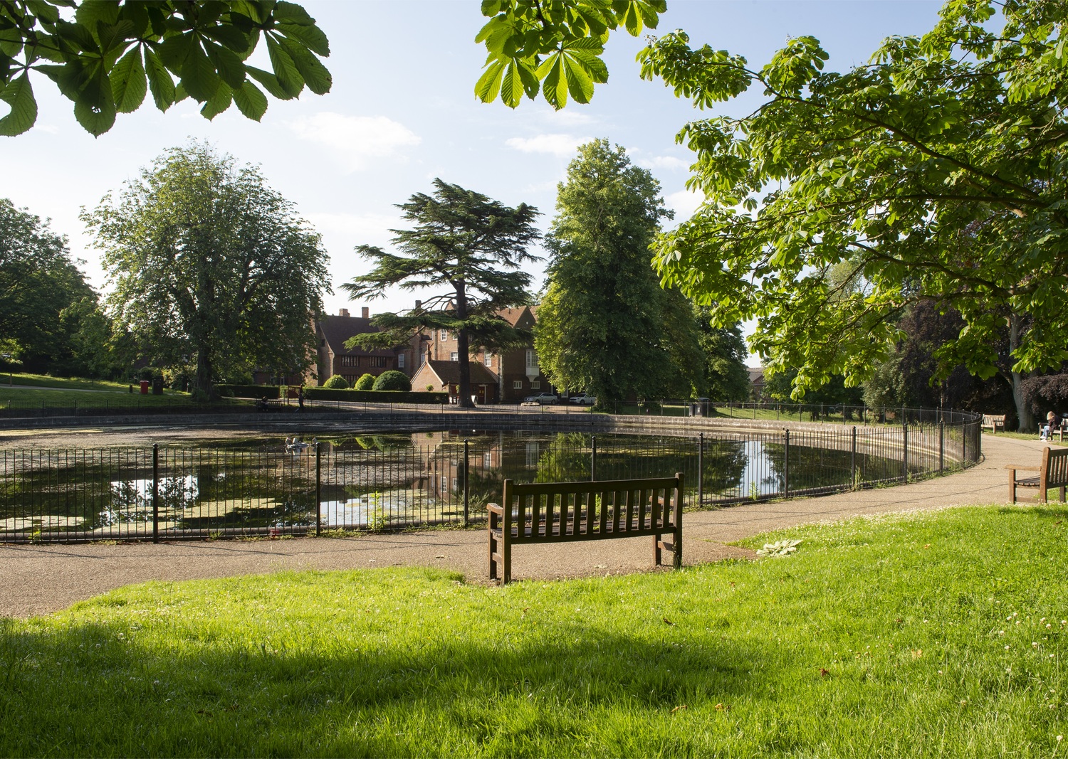 A park in Ipswich Suffolk with benches