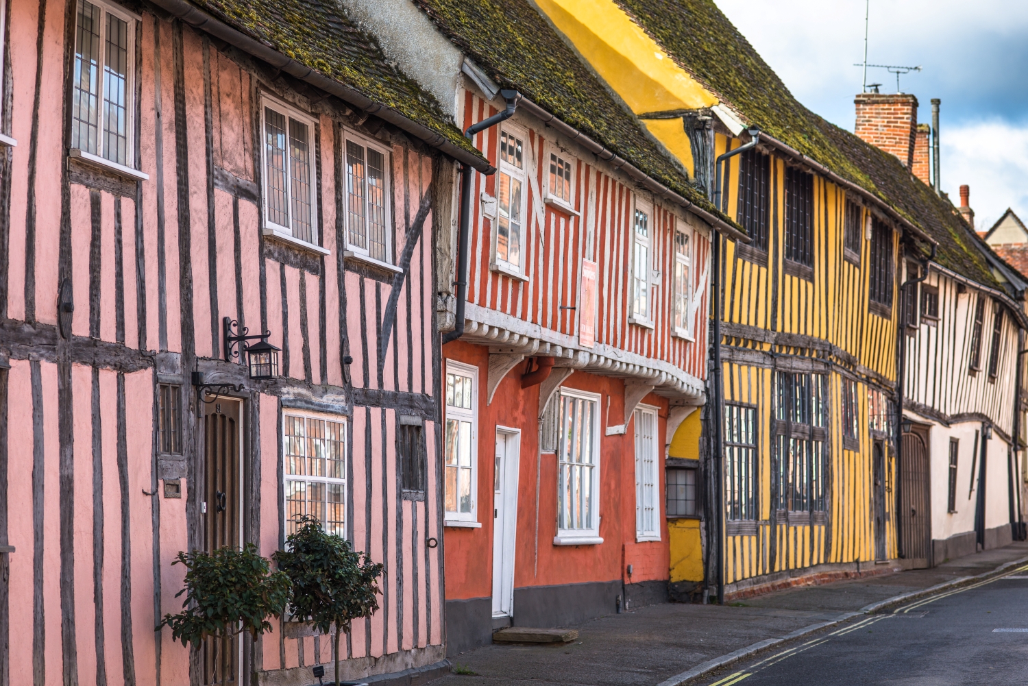 Colourful half timber medieval houses in Lavenham, Suffolk.