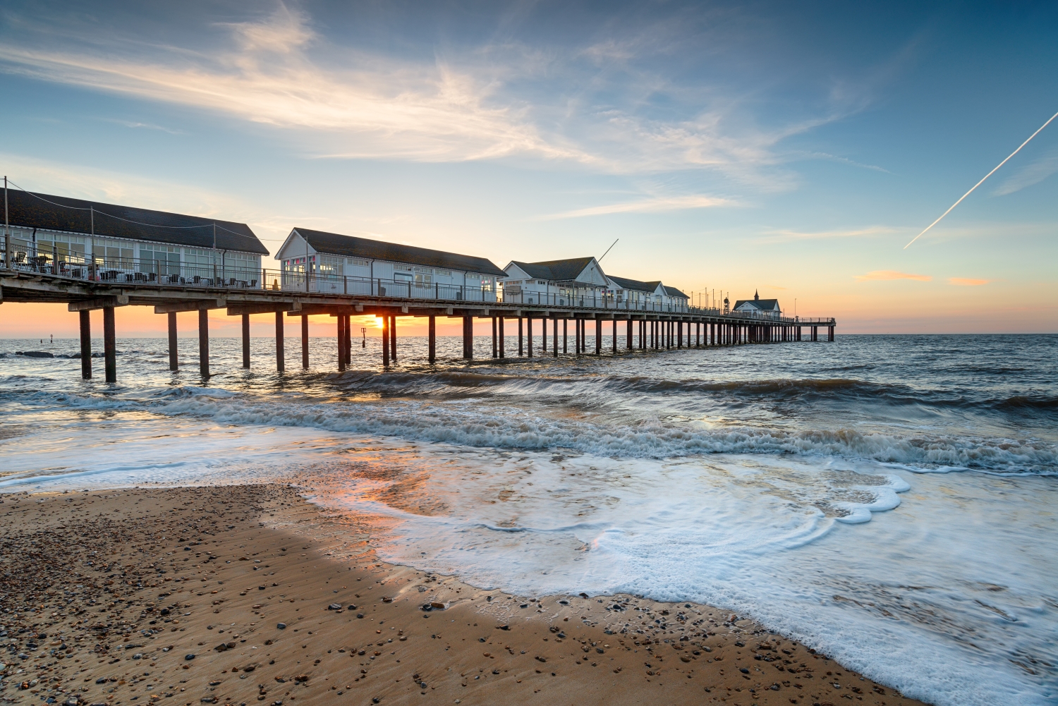 Sunrise over Southwold Pier in Suffolk.