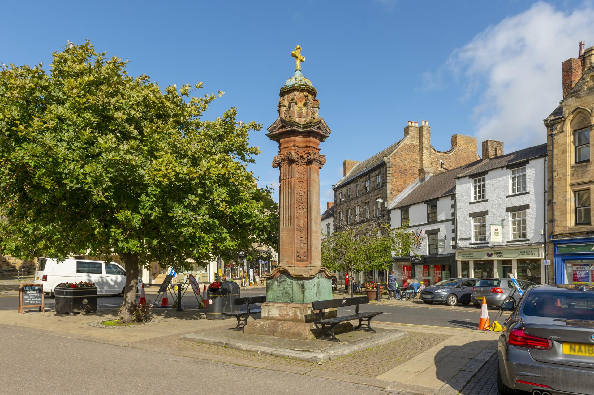 a clock tower in a town
