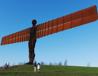 The Angel of the North, a contemporary art sculpture, on a hill in Tyne and Wear.