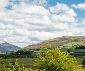 a landscape with hills and trees