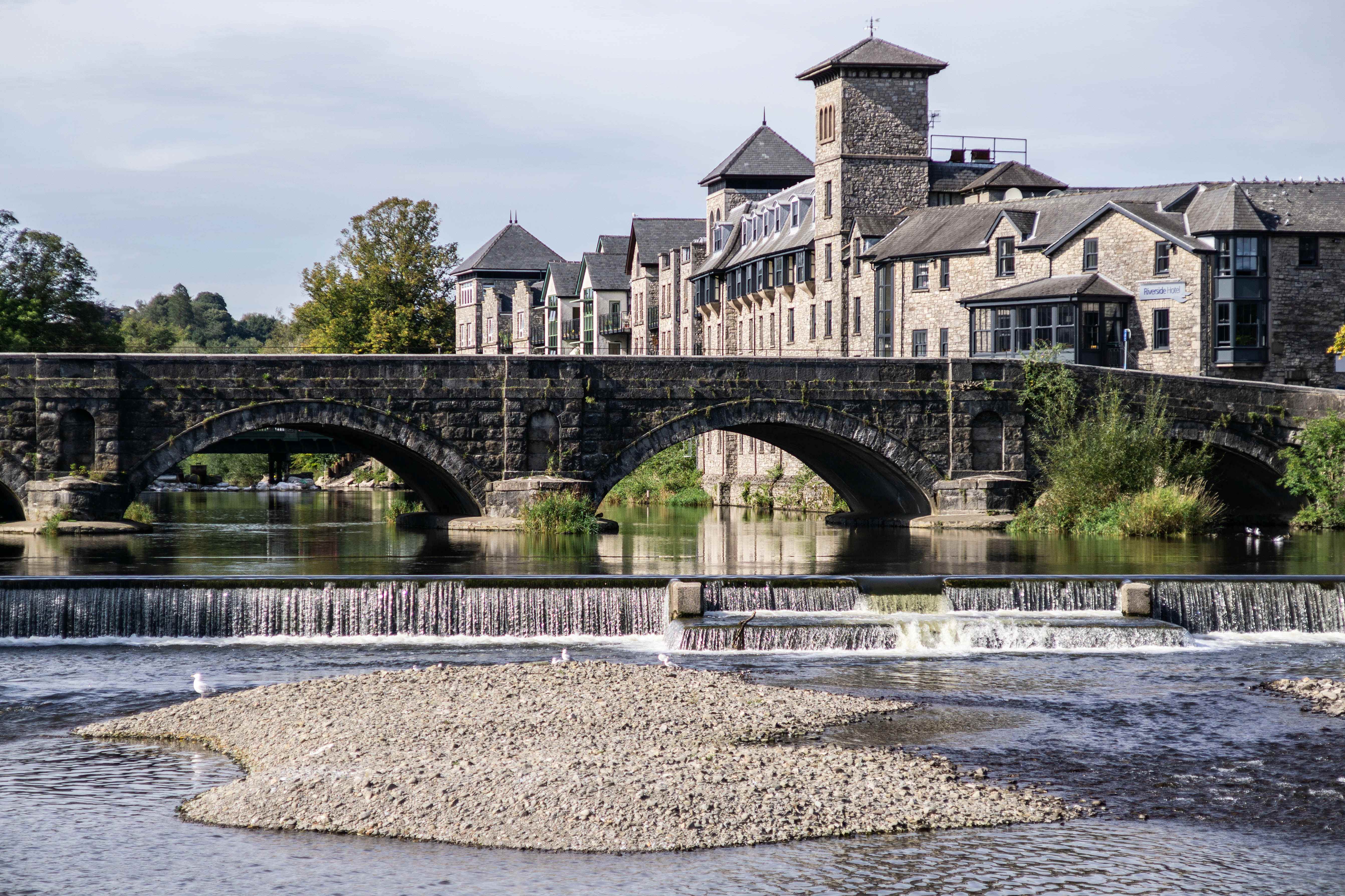 Weir on the River Kent in Kendal in the English Lake District