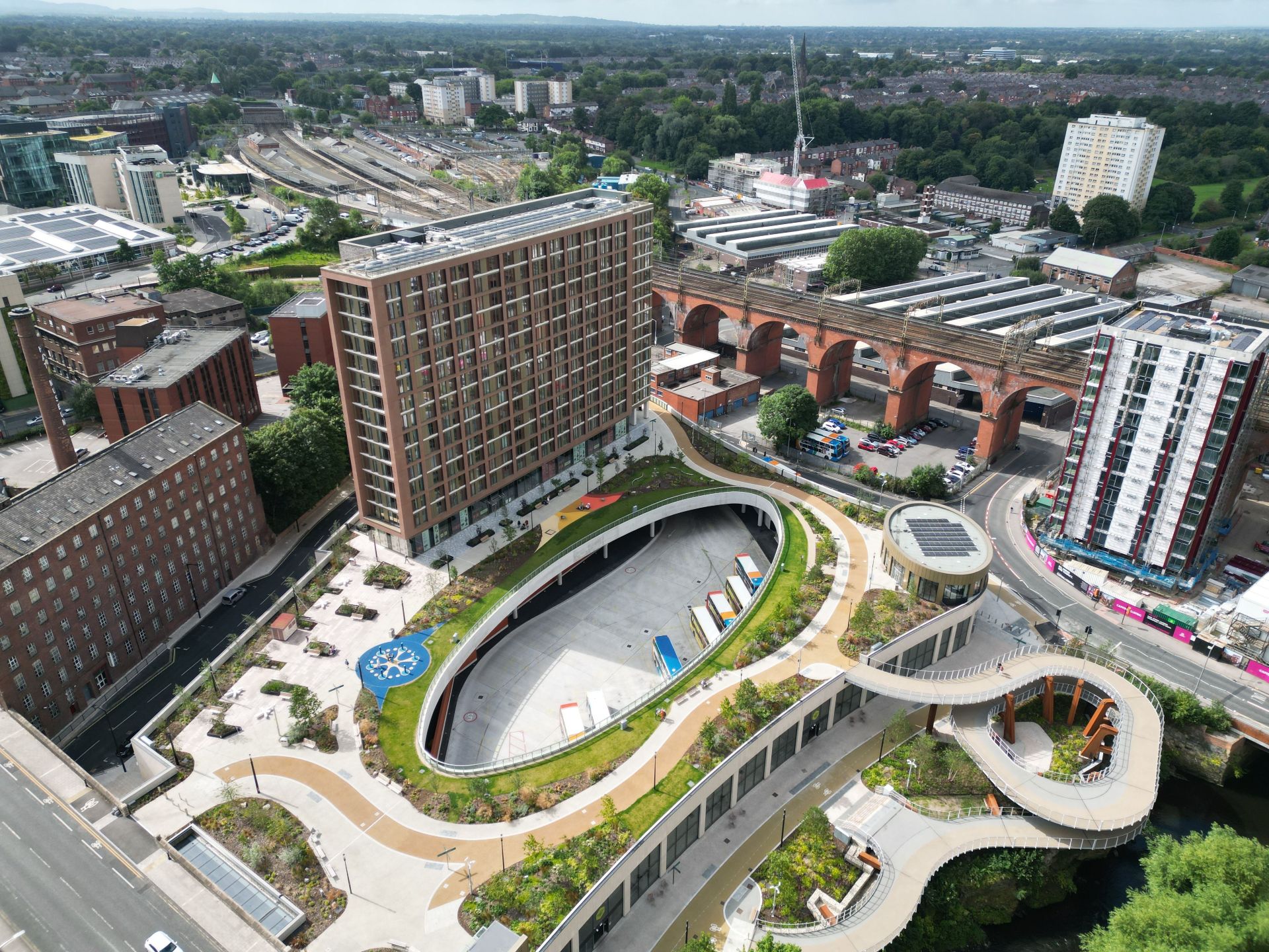 aerial view of Stockport Interchange and Viaduct