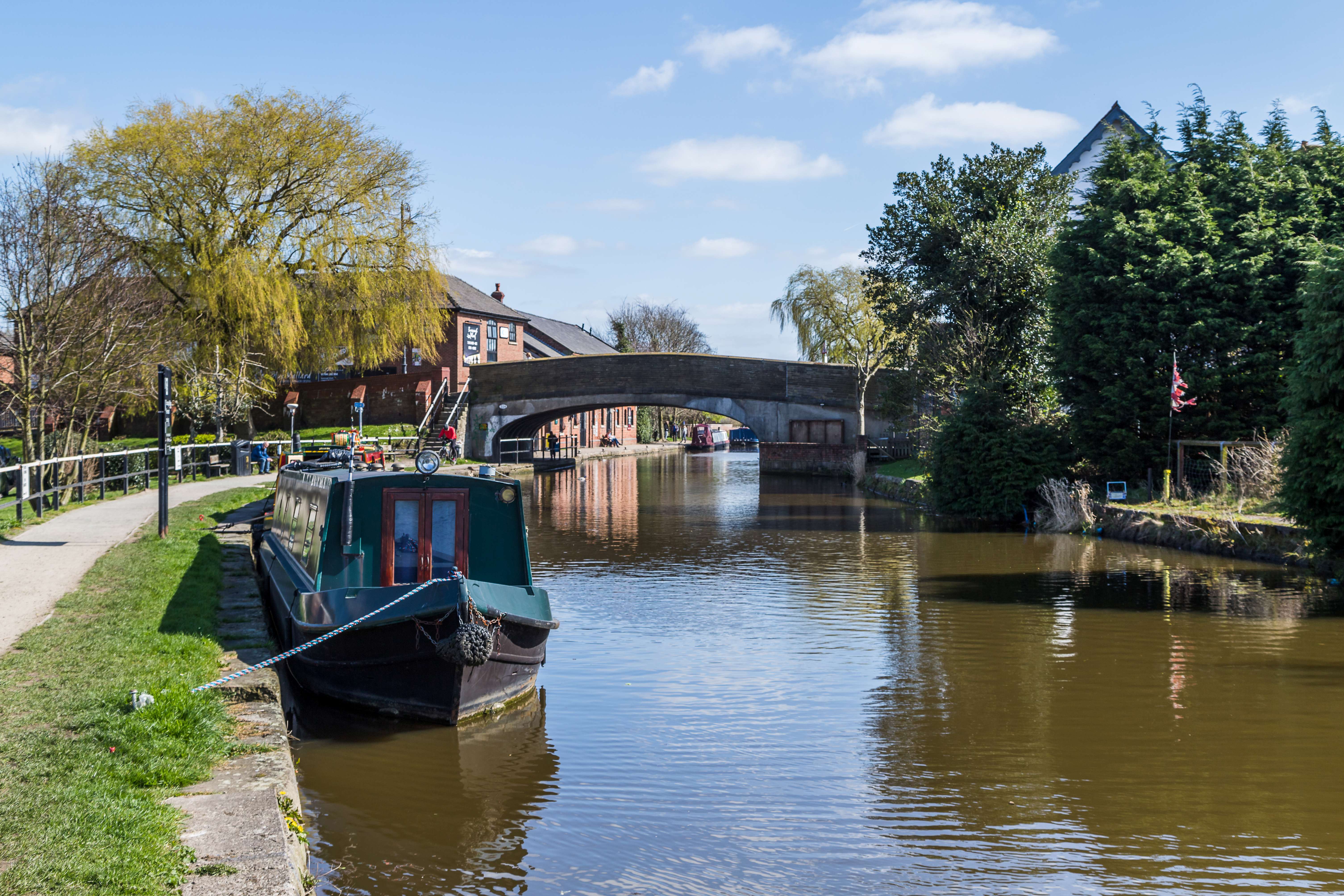 Leeds Liverpool canal running through Burscough, Lancashire.