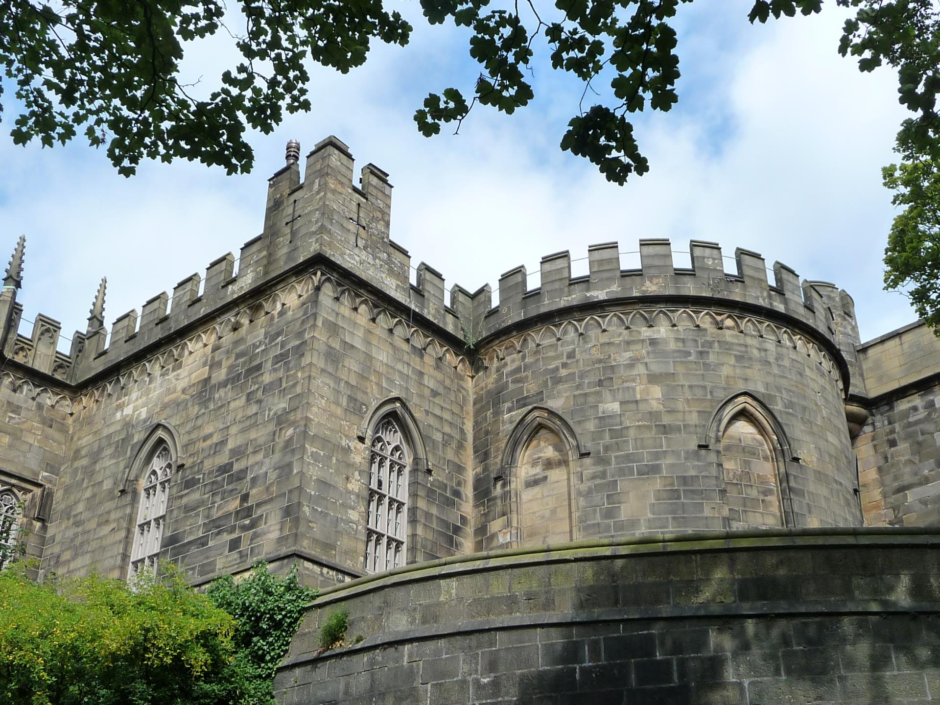 View of Lancaster Castle from below.