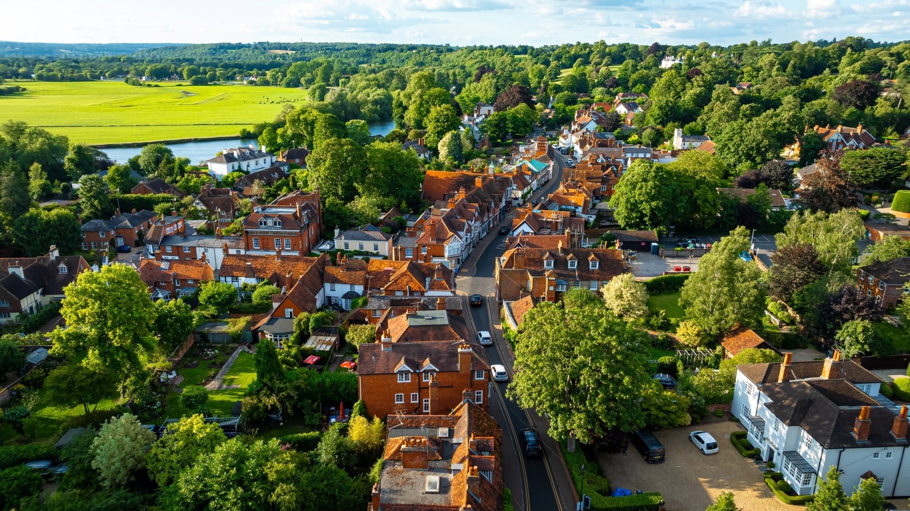 An aerial view of the historic village of Wargrave in Berkshire.