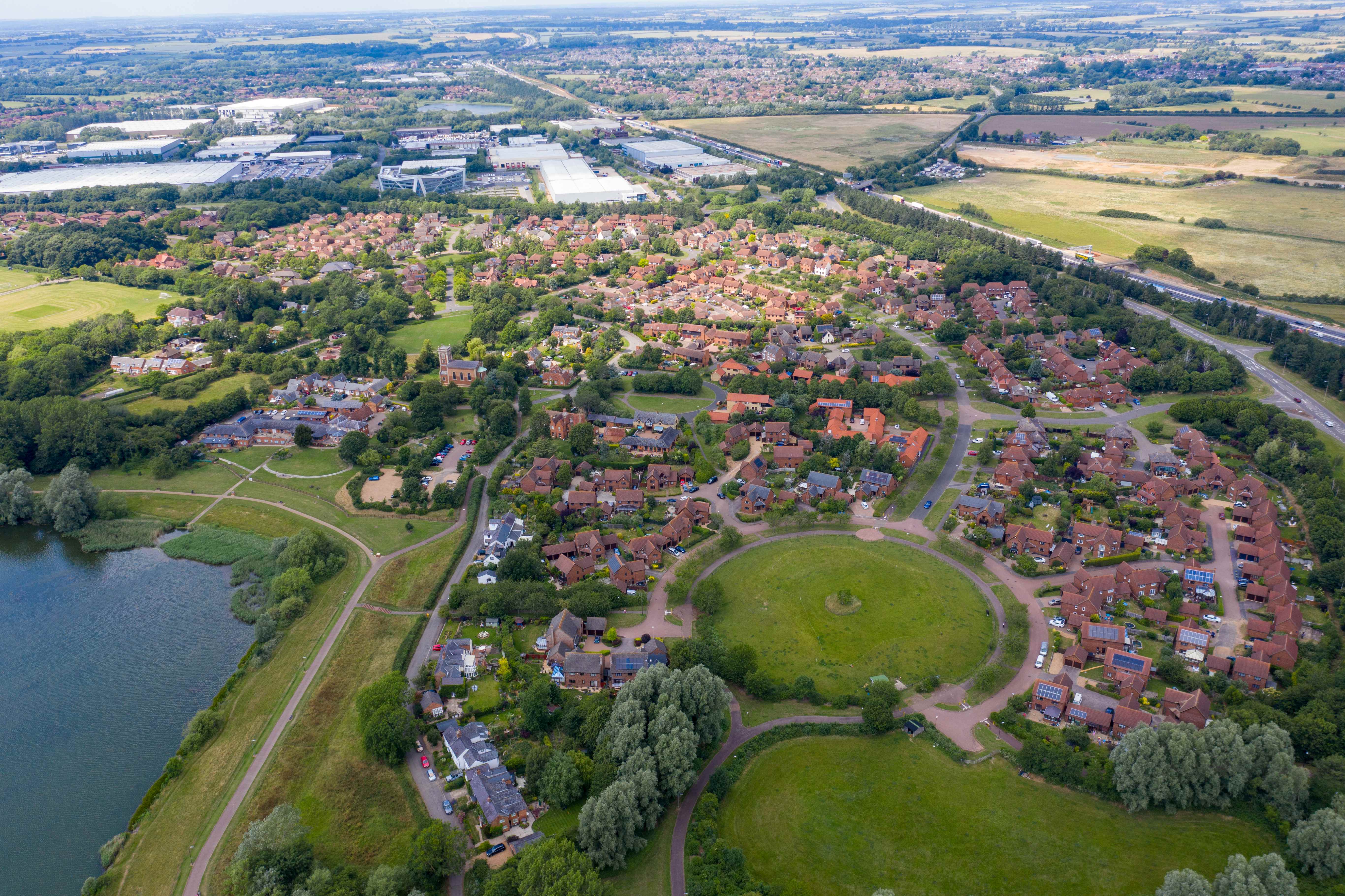 Aerial photo of the village of Milton Keynes in the UK