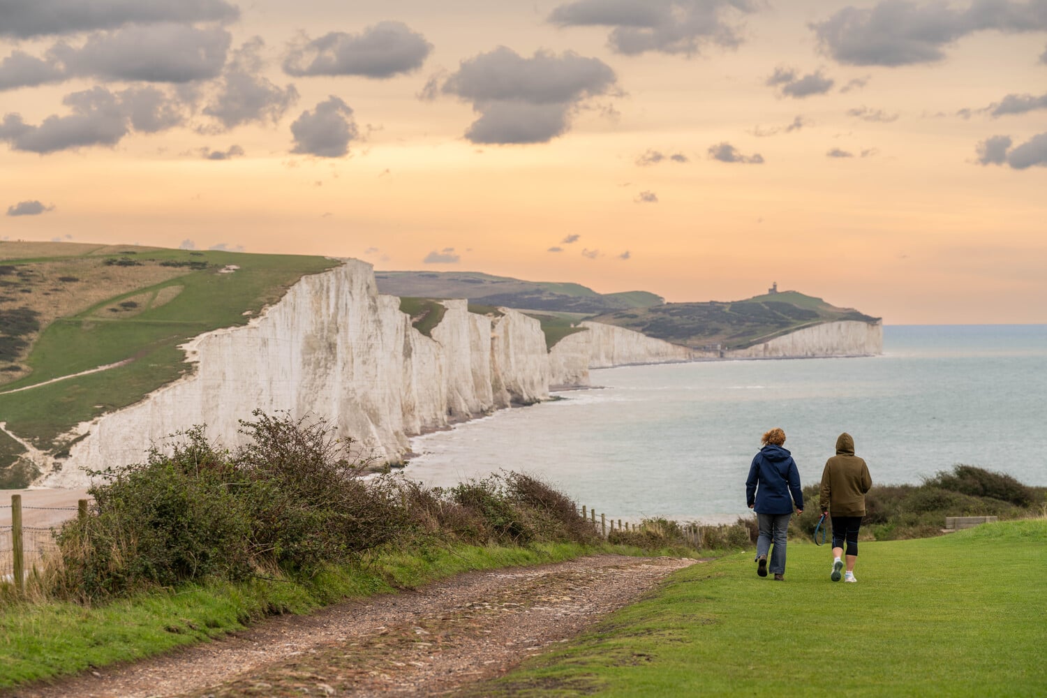 The Seven Sisters chalk cliffs between Eastbourne and Seaford in East Sussex.