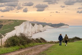 The Seven Sisters chalk cliffs between Eastbourne and Seaford in East Sussex.