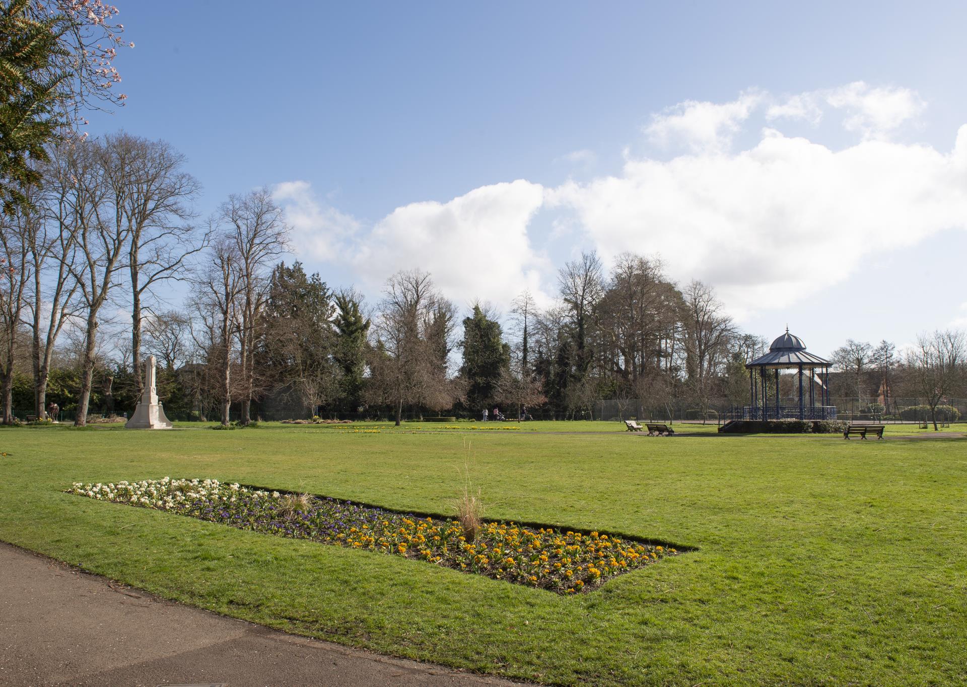 a park with a fountain
