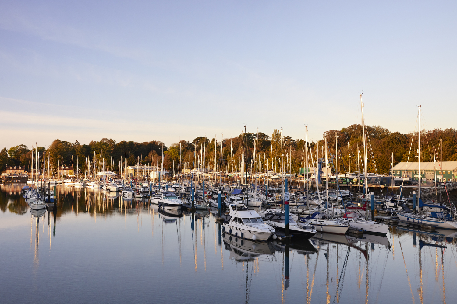 A marina full of sailboats and motorboats in Warsash, Southampton.