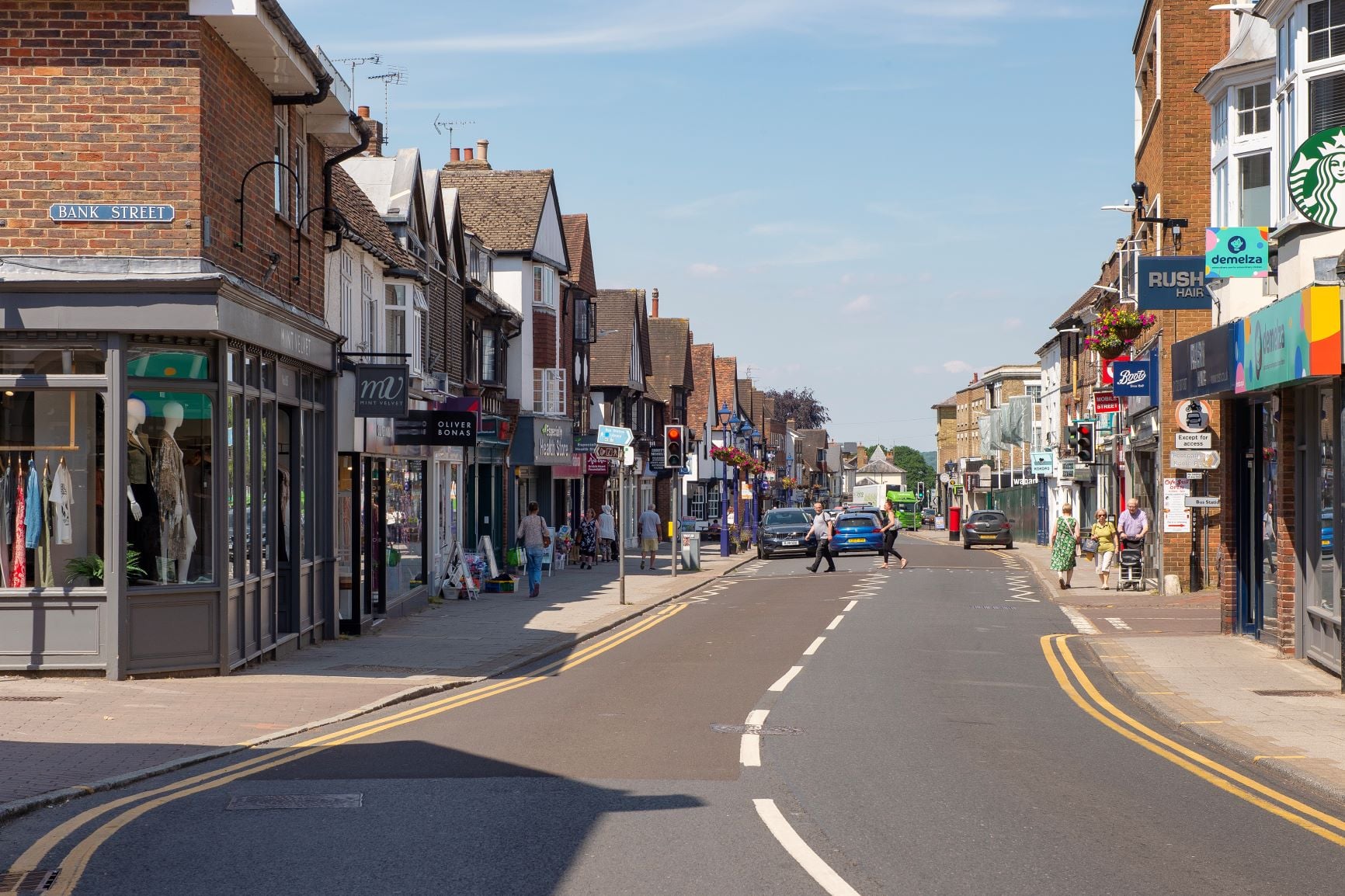 Rows of shops and businesses line the streets of Dunton Green centre.