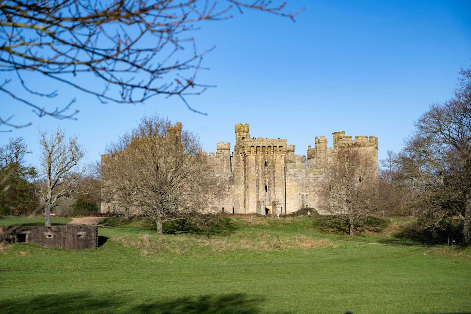 a large castle in a field