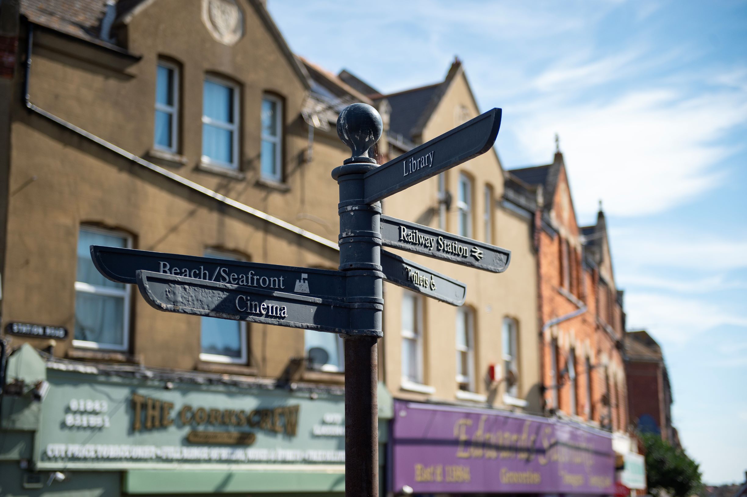 a street sign in front of a building