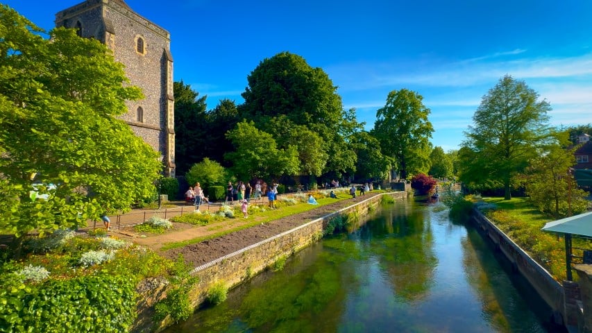 A stretch of Westgate Gardens besides the River Stour in Canterbury, Kent.