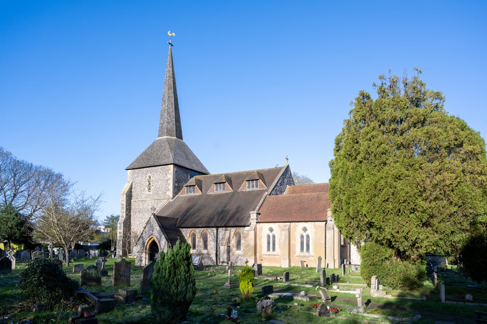a church with a steeple