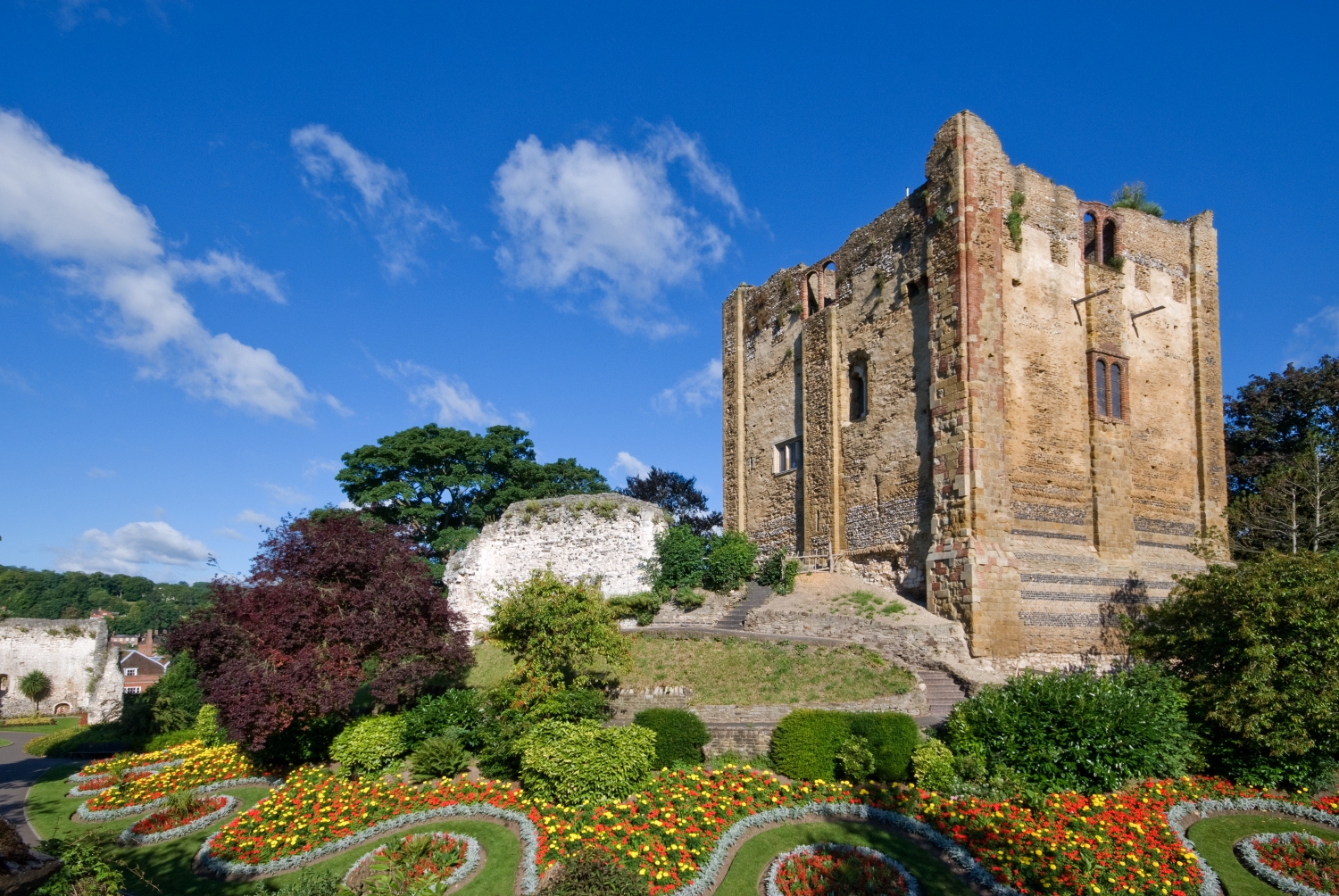 Historic Guildford Castle and gardens, one of Guildford's most popular landmarks in Surrey.