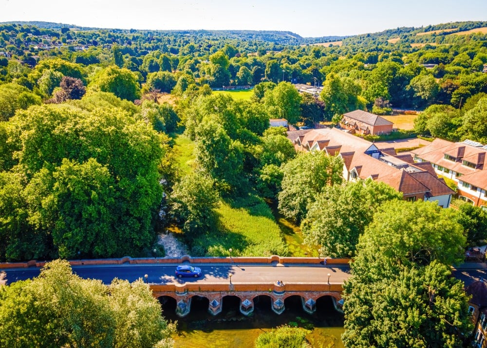 Aerial view of Leatherhead a town in the Mole Valley District of Surrey