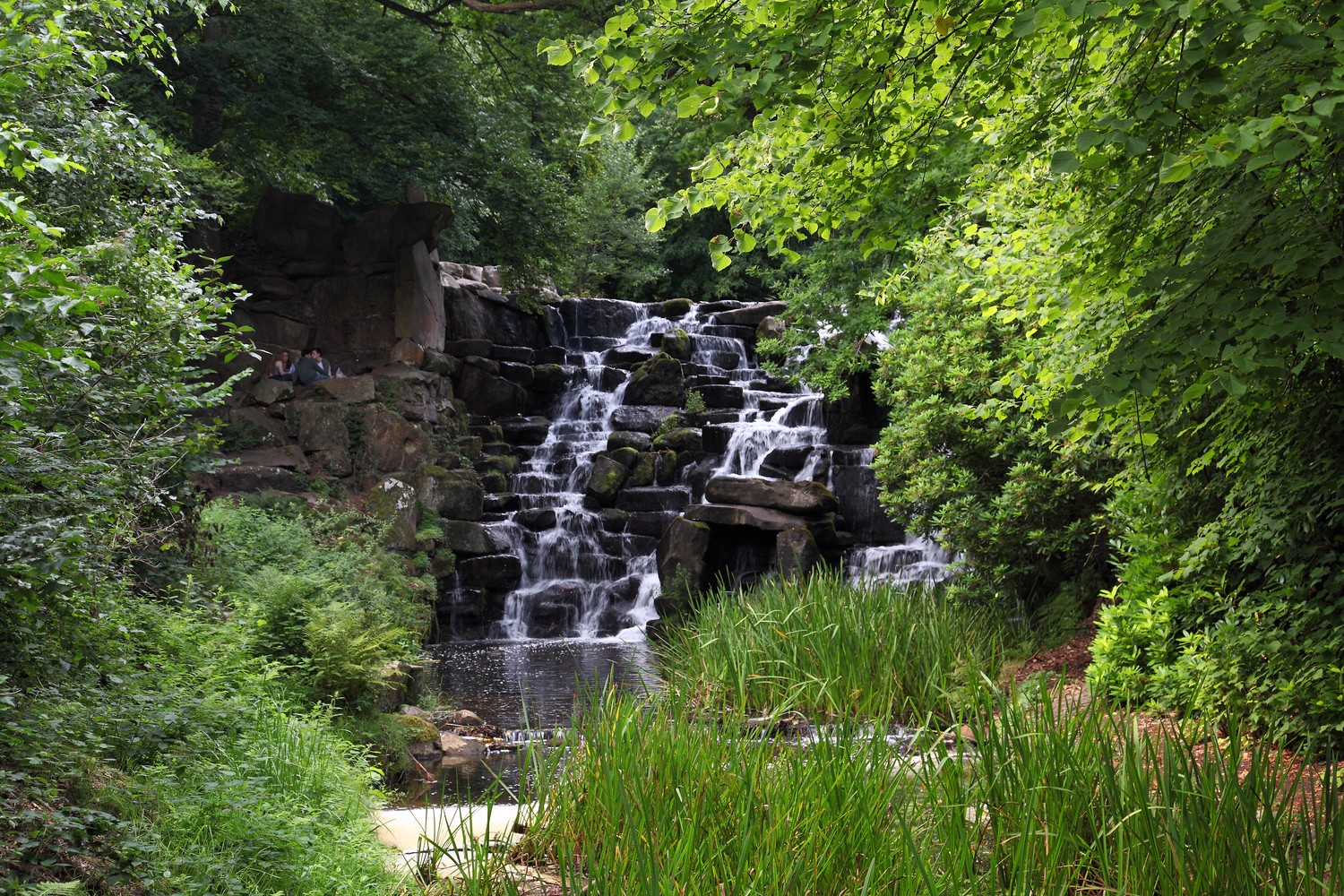 The Cascade waterfall at Virginia Water Lake in Windsor Great Park.