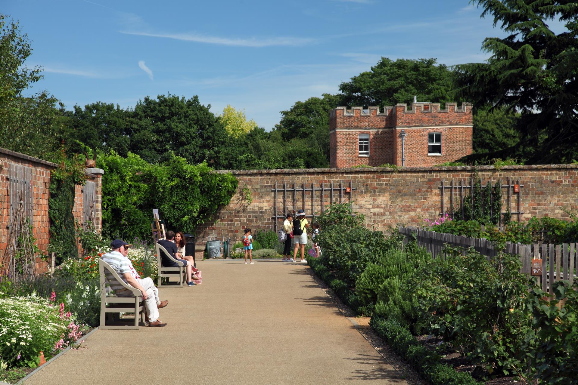 people sitting on benches