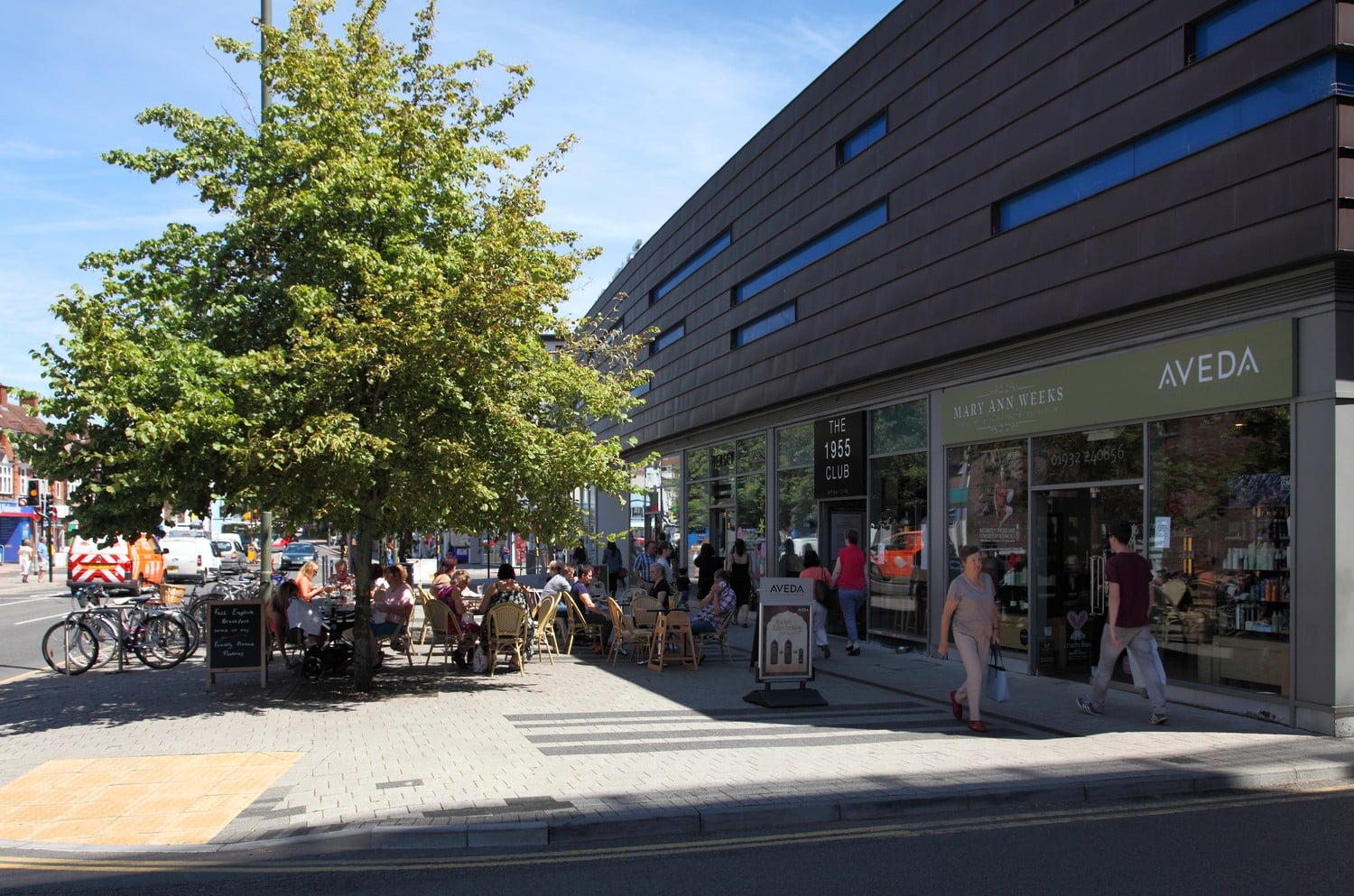 Shops on the high street in Walton-on-Thames.
