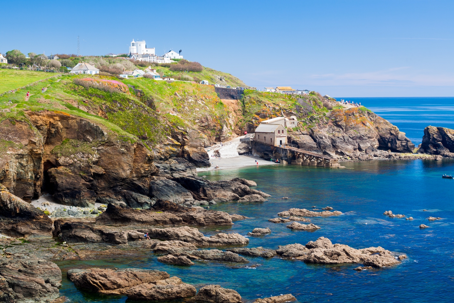 The sandy beach at Lizard Point in Cornwall, the most southerly point of mainland Britain.