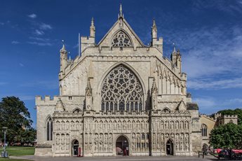 The west front of Exeter Cathedral in Exeter.