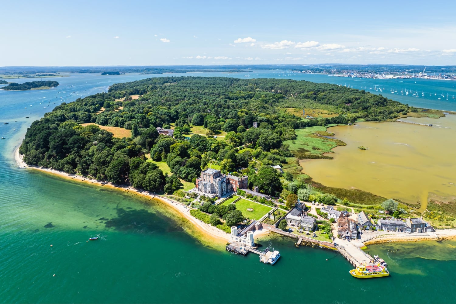 An aerial view of Brownsea Castle on Brownsea Island, Dorset.