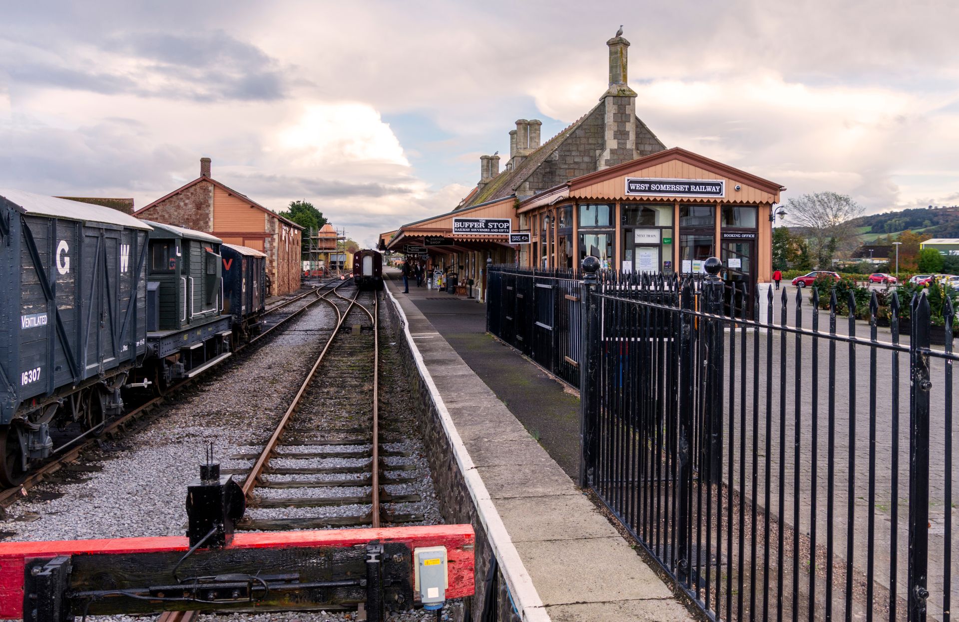 train carriages on track at Minehead station