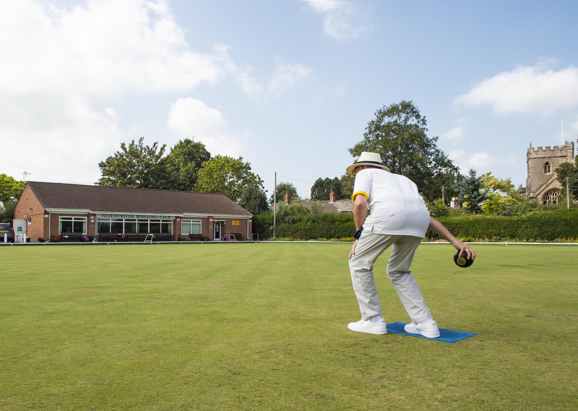 A retiree enjoying a game of bowling at Warminster Bowling Club.