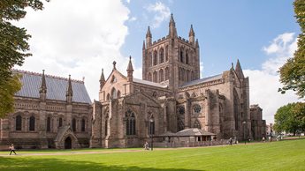 a large stone building with Hereford Cathedral