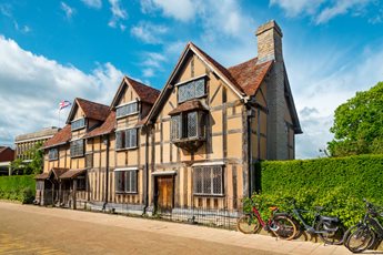 Famous playwright Shakespeare's birthplace, tudor half-timbered house in the medieval old town of Stratford-upon-Avon