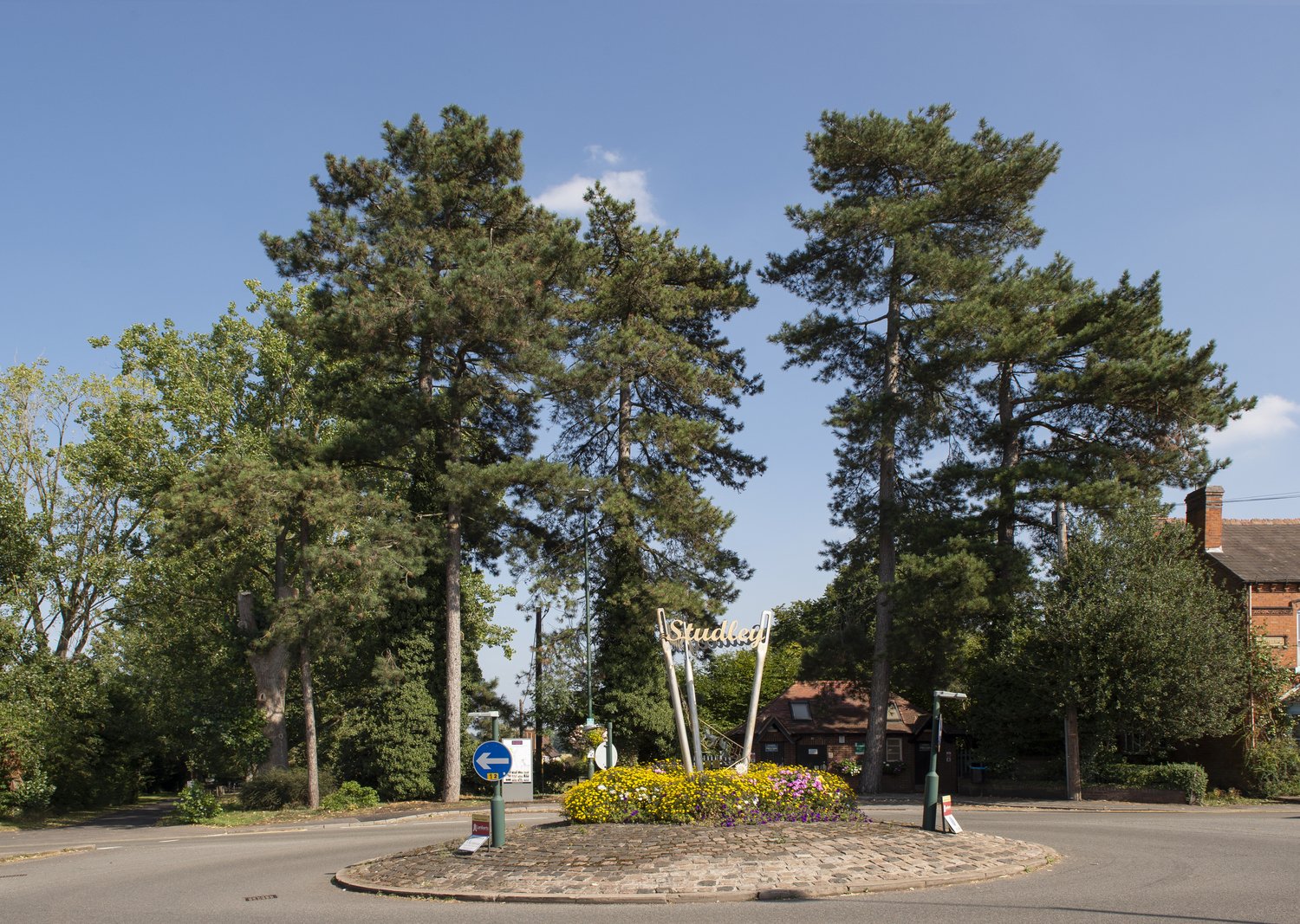 A roundabout with a sign that reads ‘Studley’ in Warwickshire