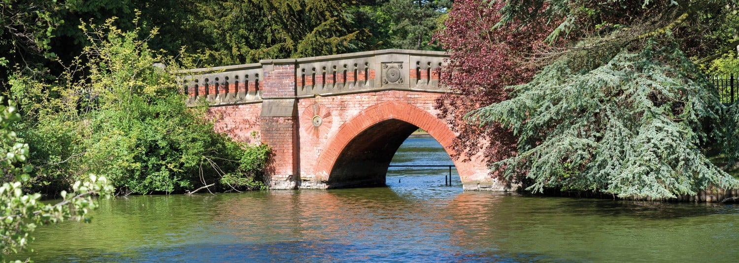 A bridge over the lake in Cannon Hill Park in Birmingham.