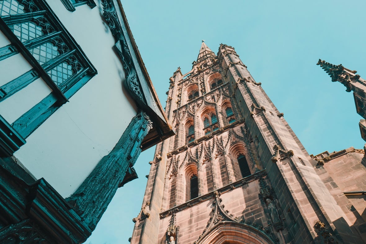 Coventry Cathedral from below