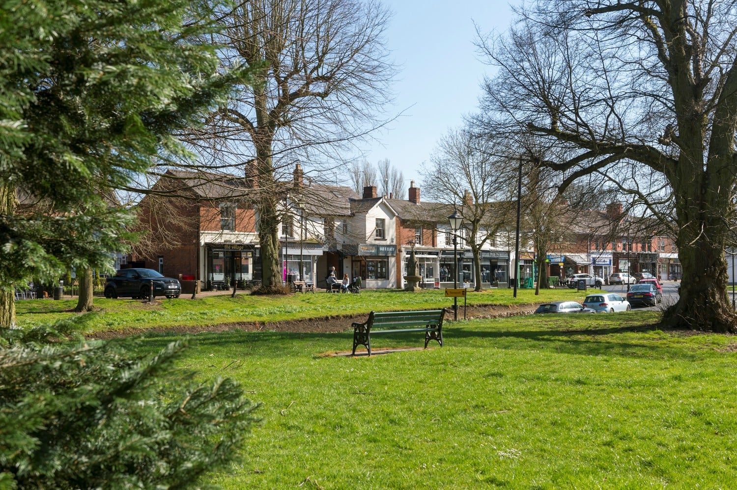 A public park and local shops in Tettenhall.