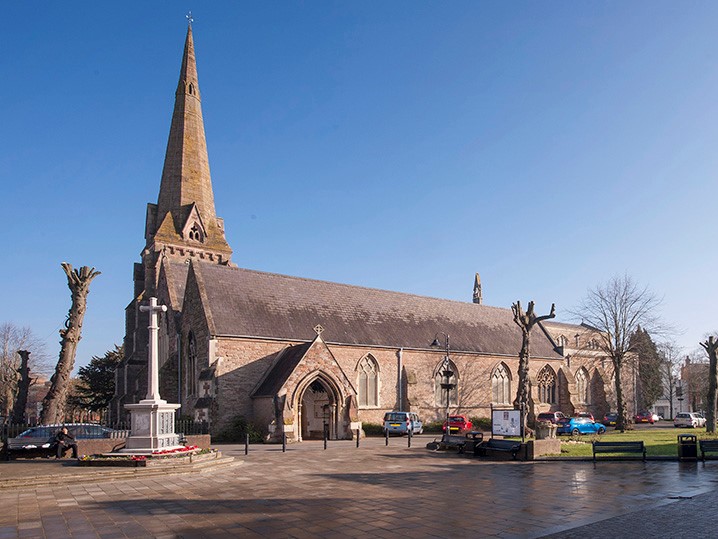 a church with a tall steeple