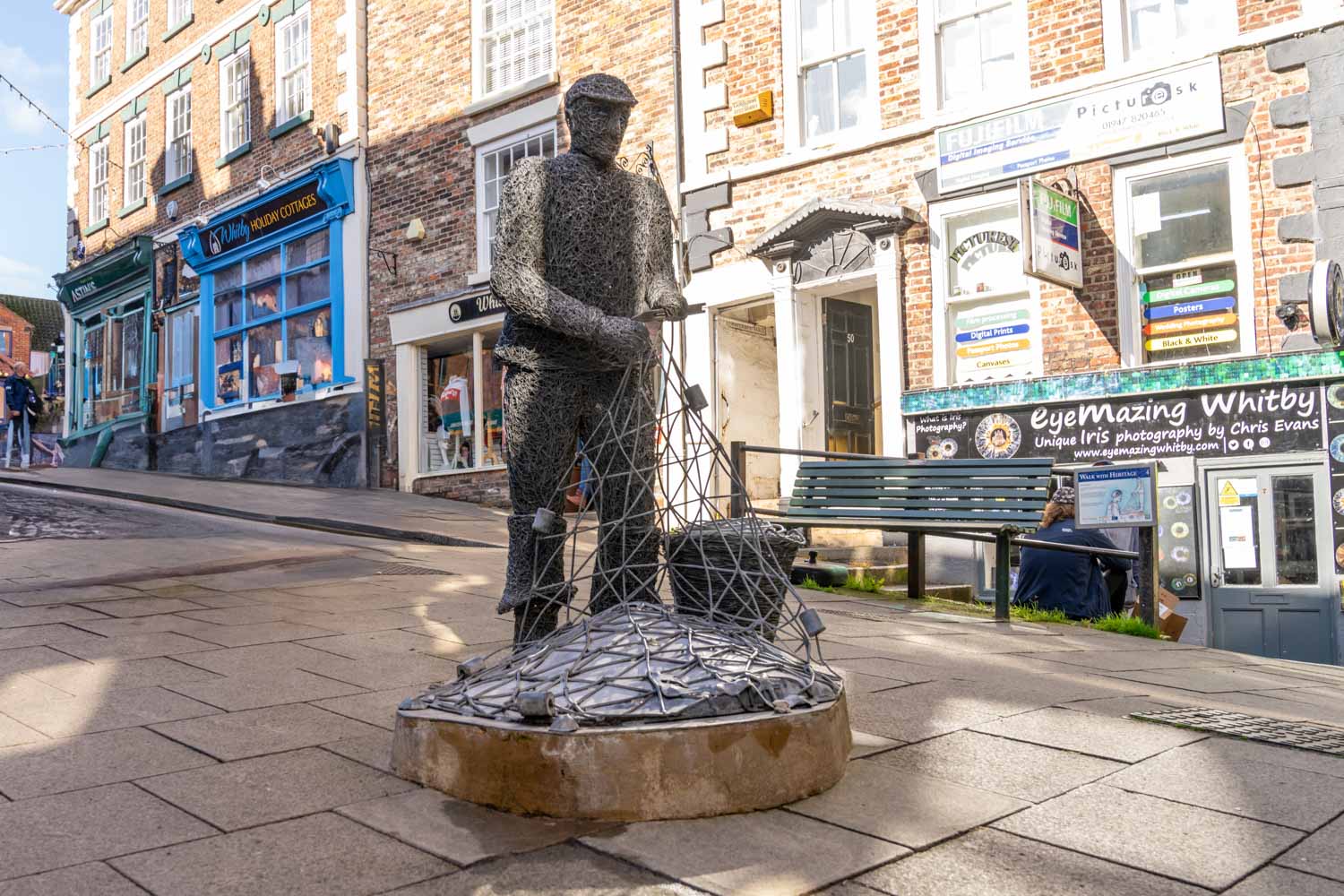 A statue of a fisherman in Whitby town centre