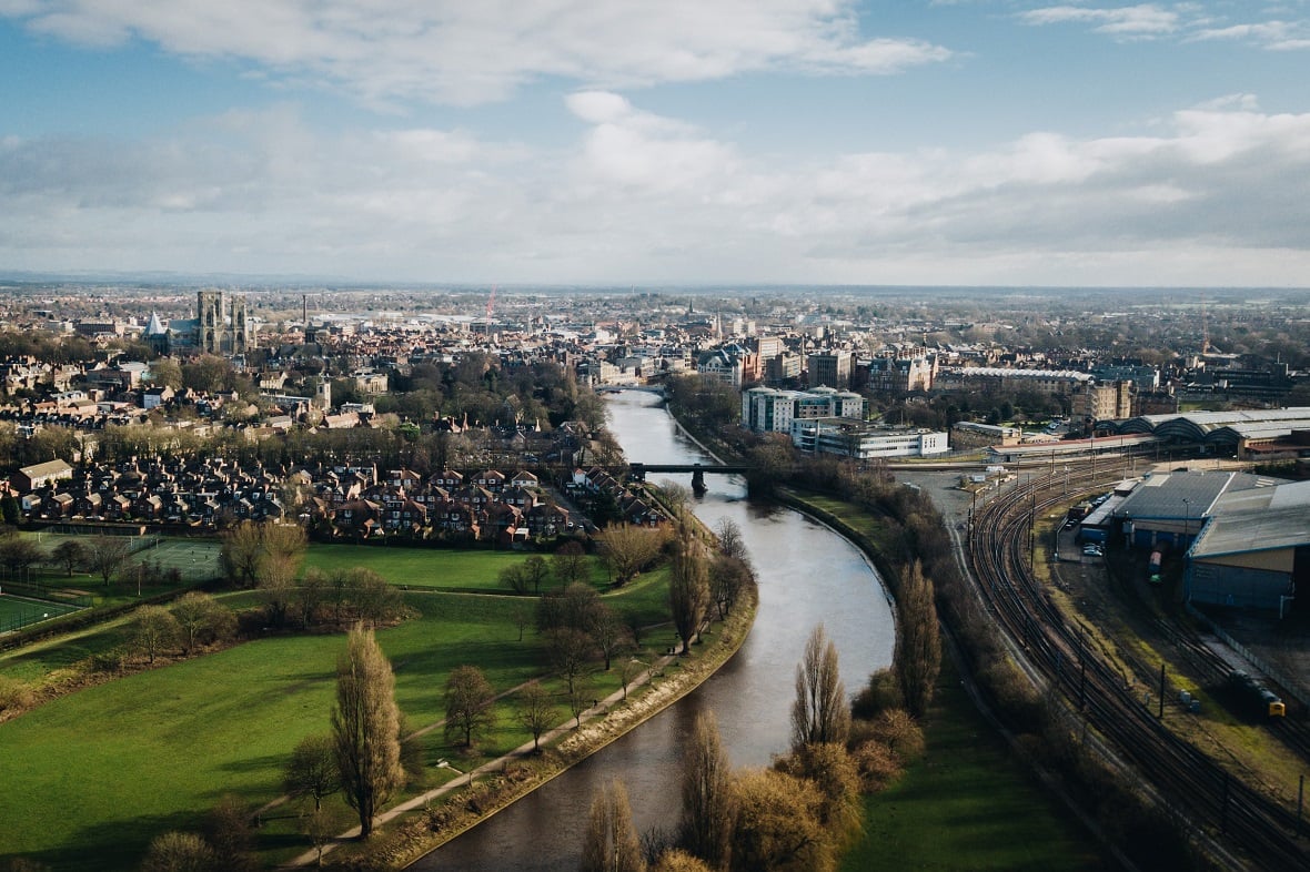 A birds-eye view of York and the River Ouse